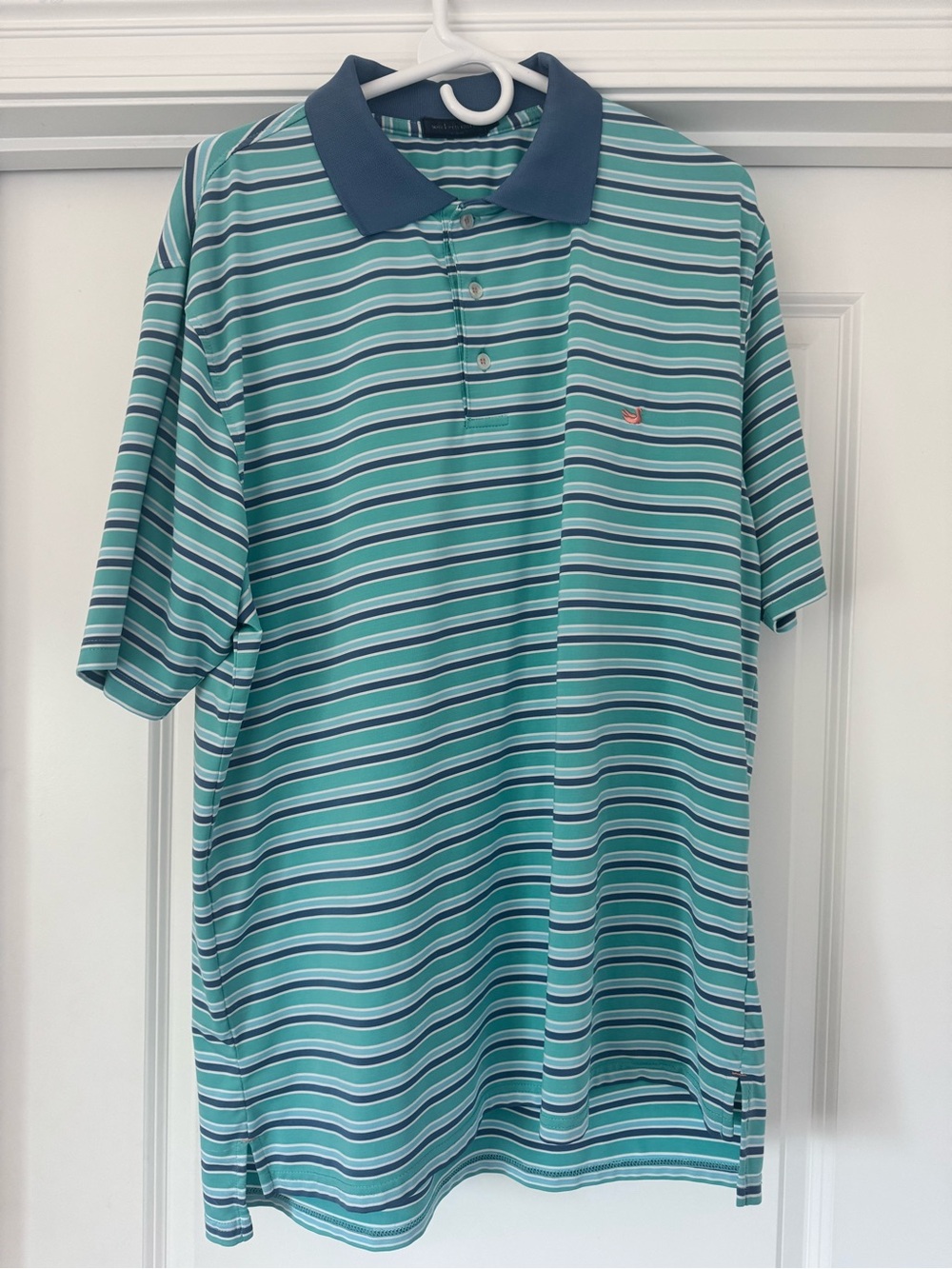Southern Marsh Teal and Navy Striped Polo